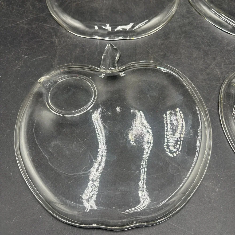 Vtg Hazel Atlas Clear Glass Apple Shaped Snack Plates Set of 4 Luncheon Trays